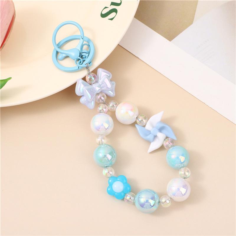 Colorful Beaded Flower Keychain, Kawaii Acrylic Flower Bag Charm with Clip