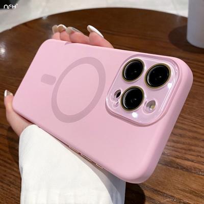 Voor iPhone 16 Pro Max Luxe Vloeibare Siliconen Magsafe Magnetische Telefoonhoes Voor iPhone 12 13 14 15 16 Plus Lens Beschermhoes