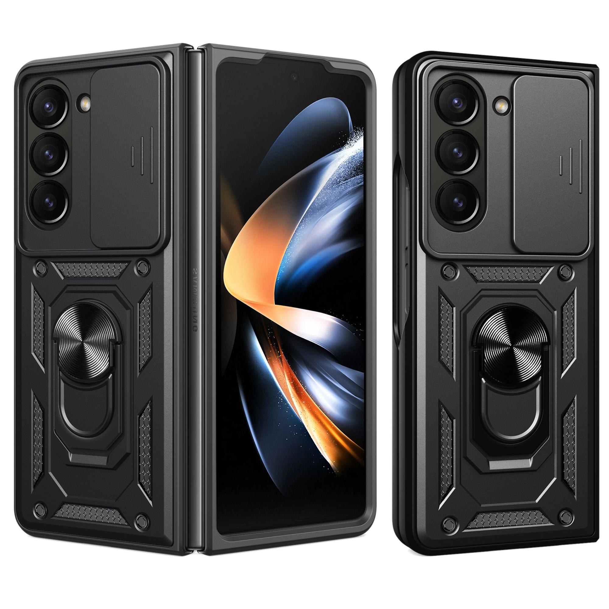 

For Samsung Galaxy Z Fold5 5G Kickstand Phone Cover PC+TPU Case with Slide Lens Protector Black