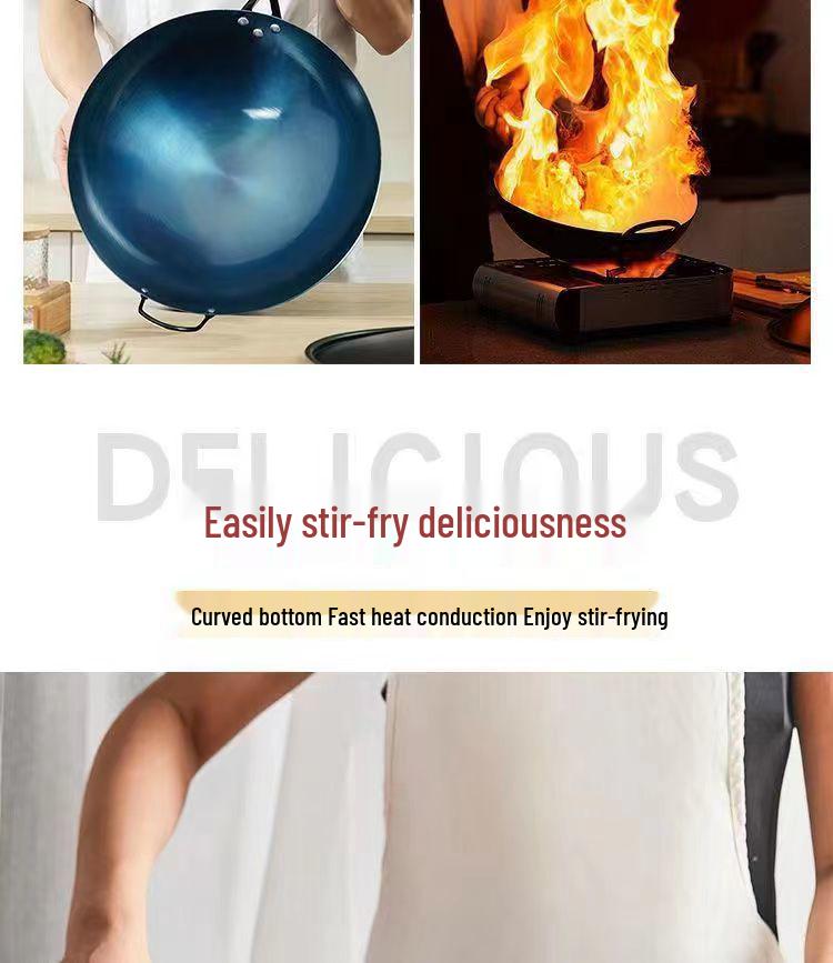 Handmade Non-Stick Iron Wok: Pre-Seasoned, Thickened, Uncoated, Ready for Cooking