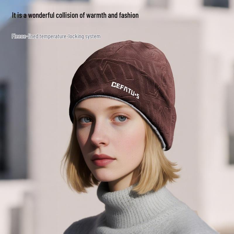 Windproof Velvet-Lined Winter Knitted Beanie with Ear Protection