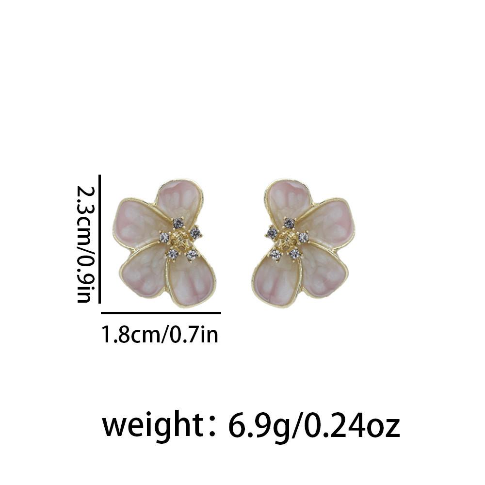 Pinkdudu French Vintage Pink Floral Earrings Blossom Studs with Rhinestones Daily Jewelry PD2468