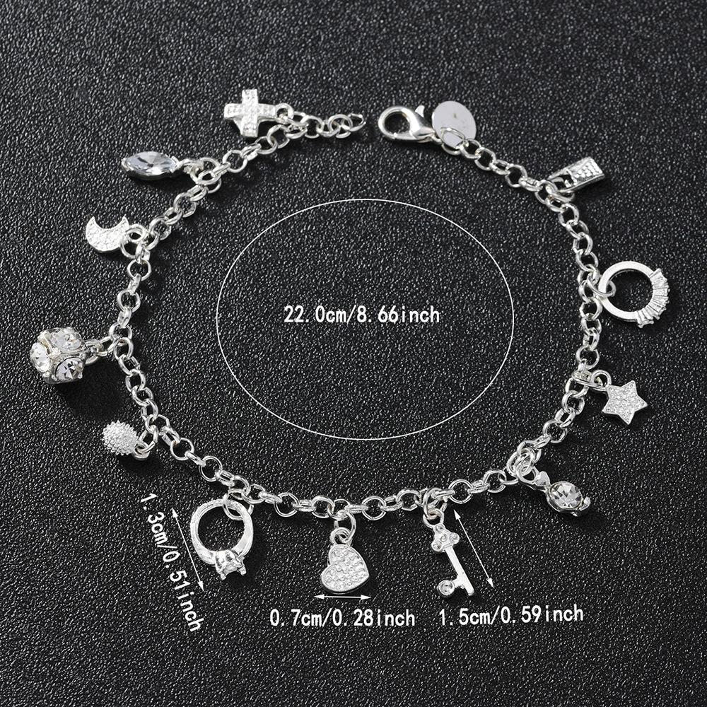 Pulsera de plata europea y americana, pulsera con trece colgantes, joyería de múltiples elementos para mujer, pulsera de estilo simple al por mayor