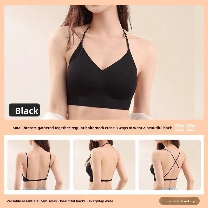 Foundation Color Halter Neck Invisible Bra for Qipao, Small Bust Push Up Seamless Back Smoothing Anti-Sag Women Bra S