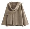 Women's Fashion Fall Winter Chic Scarf Jacket Long Sleeve Knitted Asymmetric Jacket Sexy Split Hem Loose Short Jacket