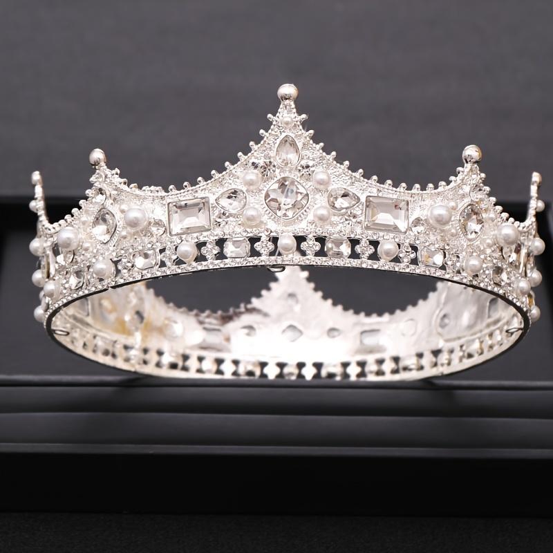 Vintage Wedding Crown Tiara Crystal Pearl Round Tiaras Baroque Bridal Crown Wedding Hair Accessories Bridal Hair Jewelry Gift