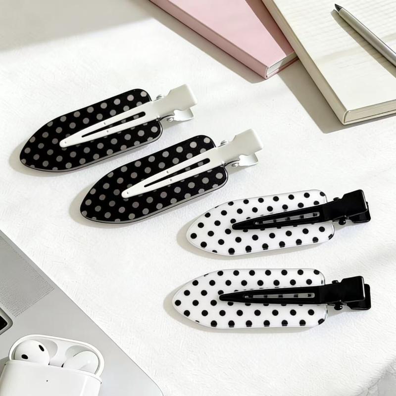 Black White Dot Acrylic Hair Clips 2Pcs Scratch-Free Stylish Hair Styling Tools for Daily Wear Party Wedding Outfits
