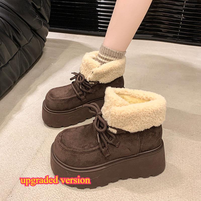 Vintage Women's High-Top Matte Snow Boots with Thickened Fur Lining and Cotton-Padded Soles Ankle Platform Boots