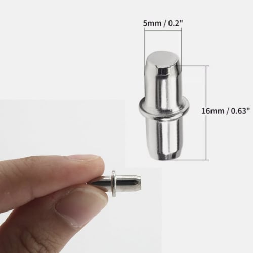HappyHome 5mm Shelf Brackets, Set of 50, 5mm x 16mm Shelf Dowels, Metal Insert Type, Silver