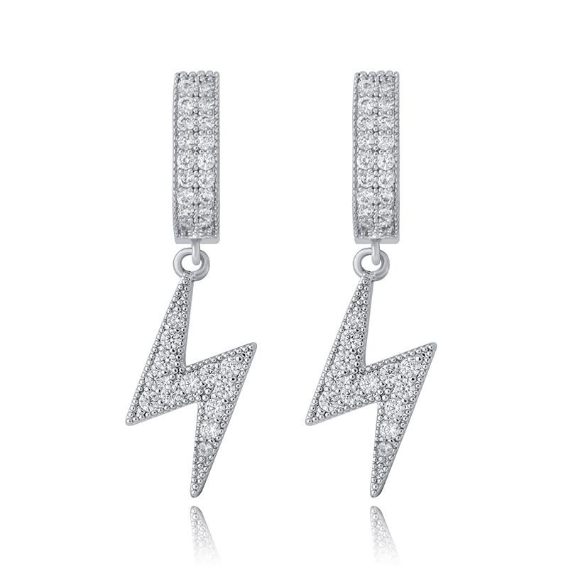 

Hip Hop Drop Earrings for Women Cubic Zirconia Iced Out Lightning Pendant Ear Accessories Hippie Jewelry Dropshipping OHE032