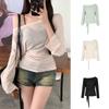 Women's Off Shoulder Long Sleeve T-Shirt Back Tie Sheer Thin Sun Protection Cover Up Pure Sexy Blouse
