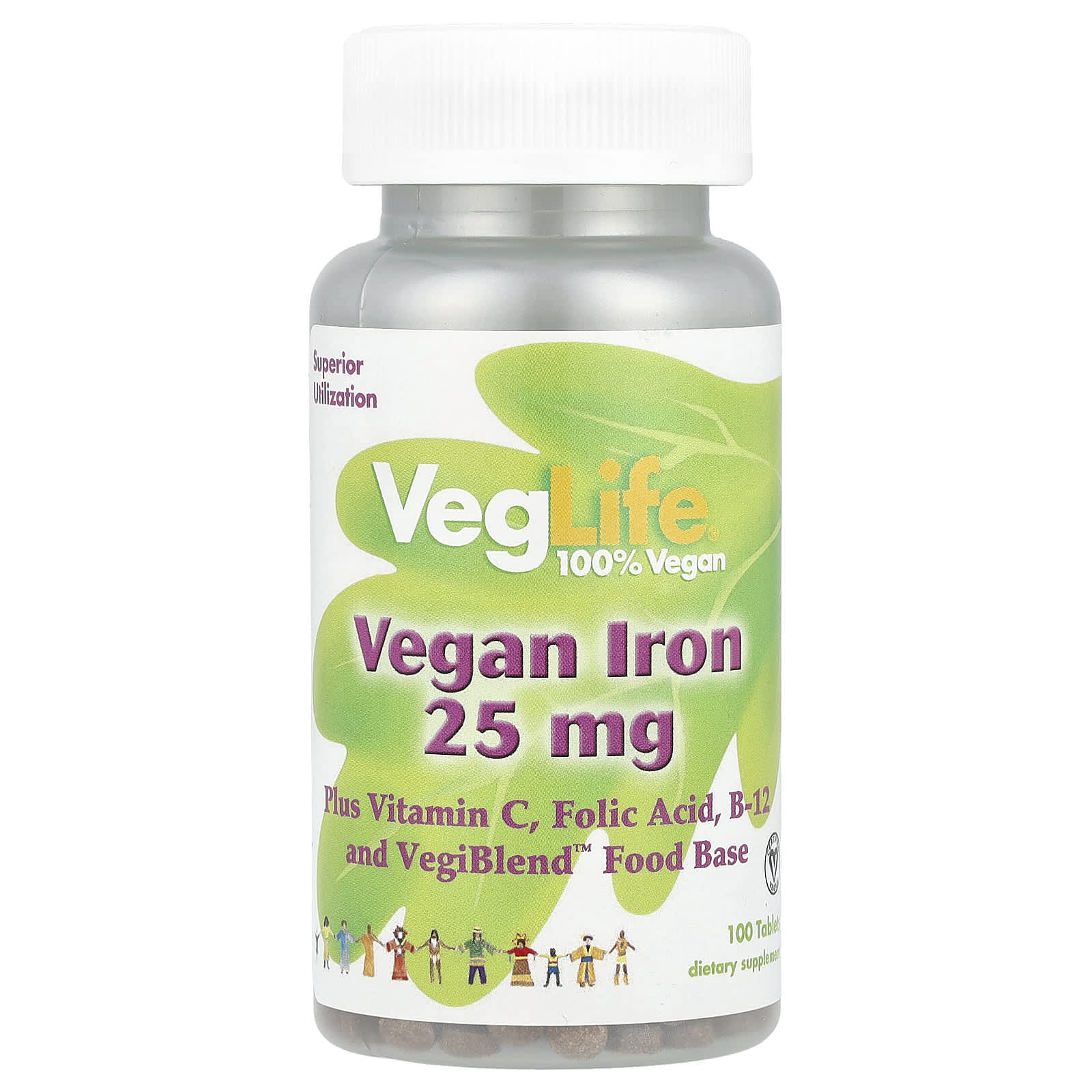 

VegLife, Vegan Iron, 25 мг, 100 таблеток