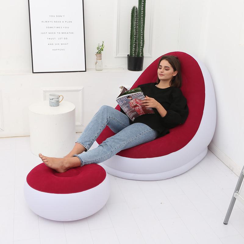 Inflatable Flocked Sofa Bed with Footrest, Foldable Outdoor Lounge Chair - In Stock