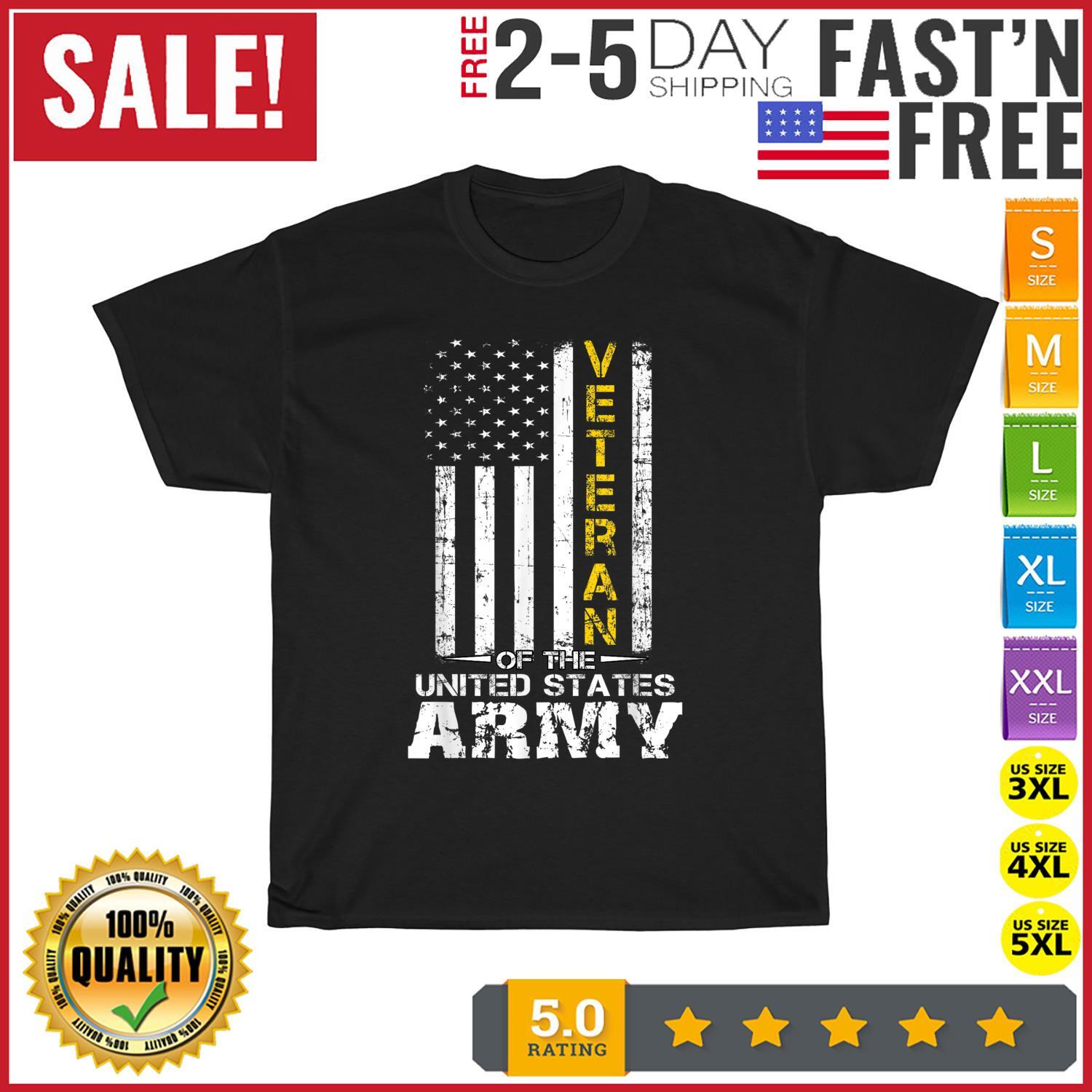 Veteran of United States US Army veteran Gold Vintage T Shirt Mens Womens Tees Top Men Women Fashion S