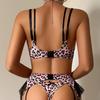CINOON Damen Sexy Leopard Print Push-Up BH-Set Doppel-Schulterträger Spitze Einsätze Dessous-Outfit Mit Oberschenkelhohen Strümpfen