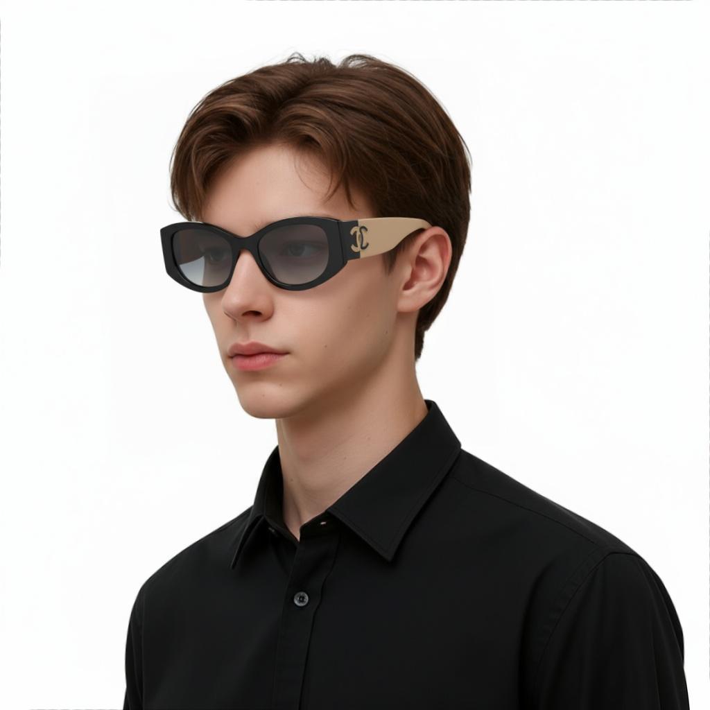 Chanel Logo Decorated Cat Eye Sunglasses Unisex sunglasses Black A71618X02016S3418