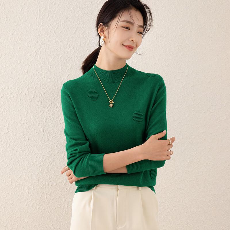 TUHUANG Women's Pure Wool Semi-High Collar Knit Sweater