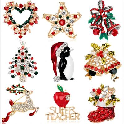 Luxury Exquisite Christmas Brooches Pin Snowman Santa Claus Boot Garland  Jewelry Gift  Decoration