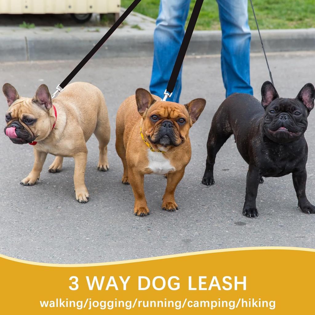 Triple Dog Leash with No-Tangle Design, Adjustable 21.6-31.4 inches, 360° Rotating, Multi-Dog Walker
