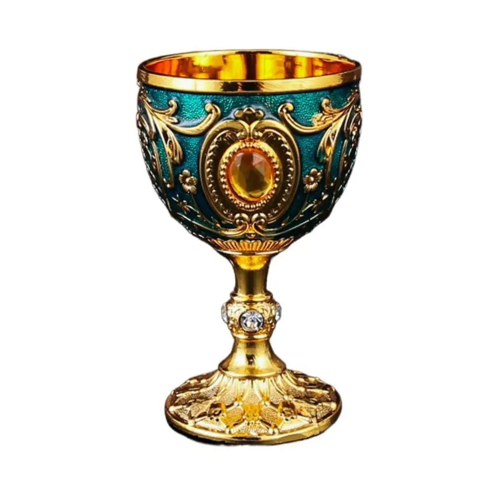 European Style Drink Cup Embossed Vintage Metal Wine Cup Diamond-encrusted Goblet Anti-break Chalice Party