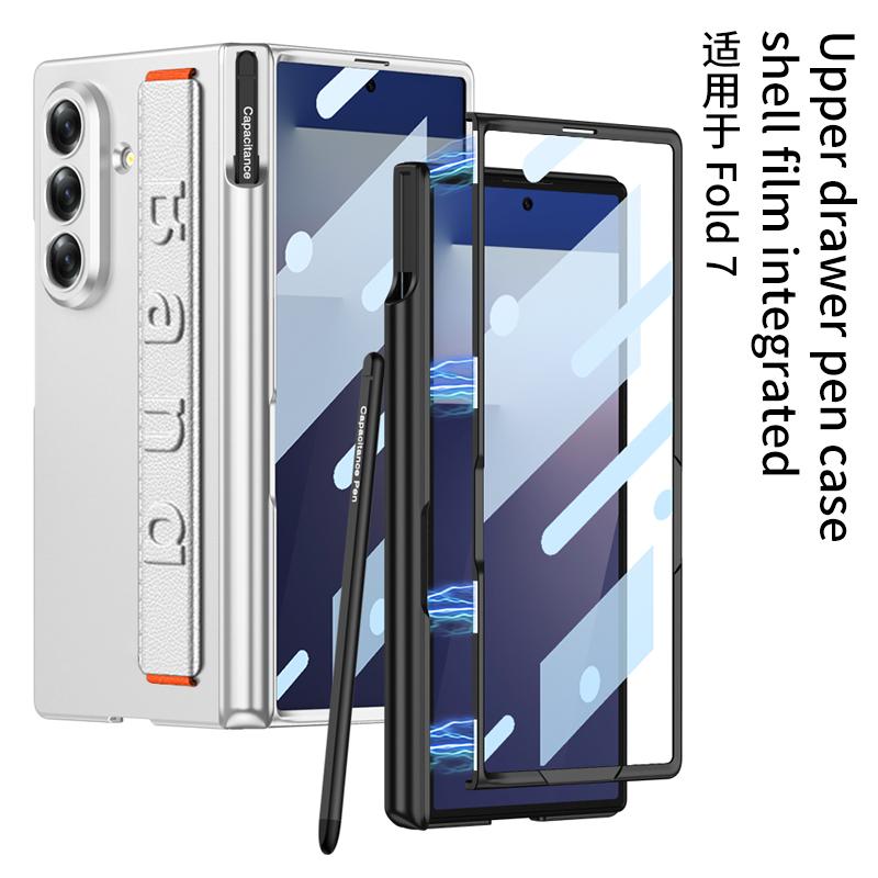 Custodia con Cinturino da Polso e Cerniera Magnetica per Samsung Galaxy Z Fold 7 6 5 con Porta Penna Copertura Protettiva in Vetro per Custodia Galaxy Z Fold7