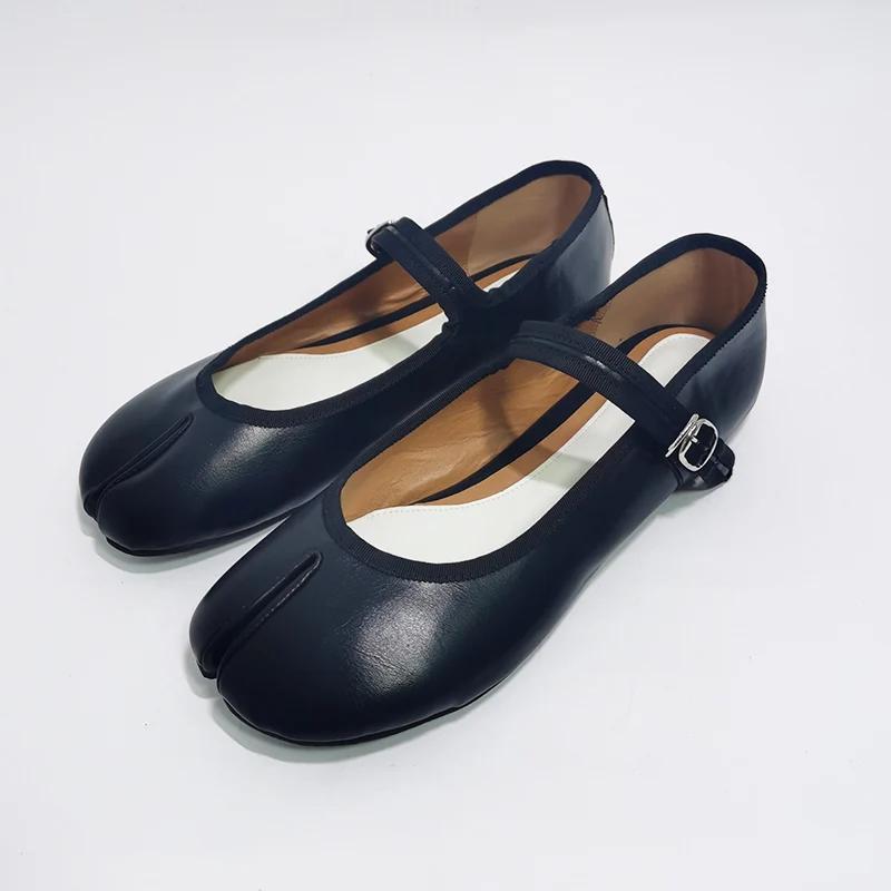 

IPPEUM Балетки с раздельным носком для женщин Туфли-лодочки Мэри Джейн для платья Большие размеры 44 Кожаные балетки 8 (25.0CM) чёрный