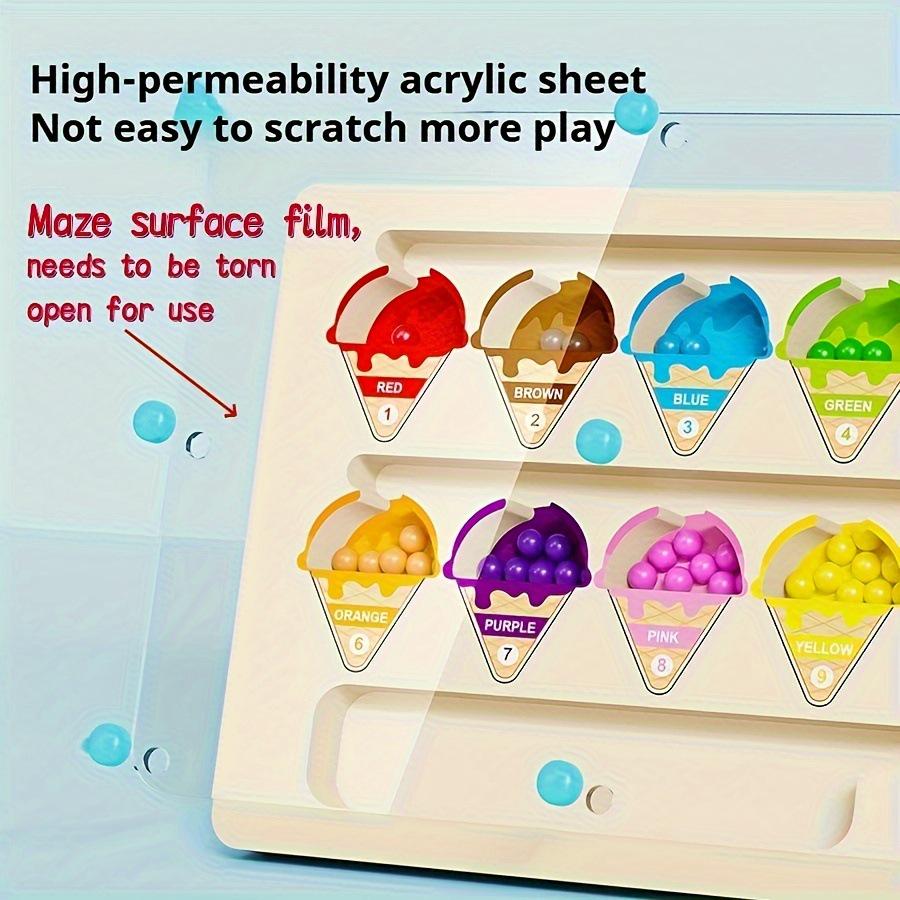 Wooden Dinosaur Ice Cream Maze: Magnetic Puzzle for Kids' Spatial and Logical Thinking, Pencil Grip, and Early Education