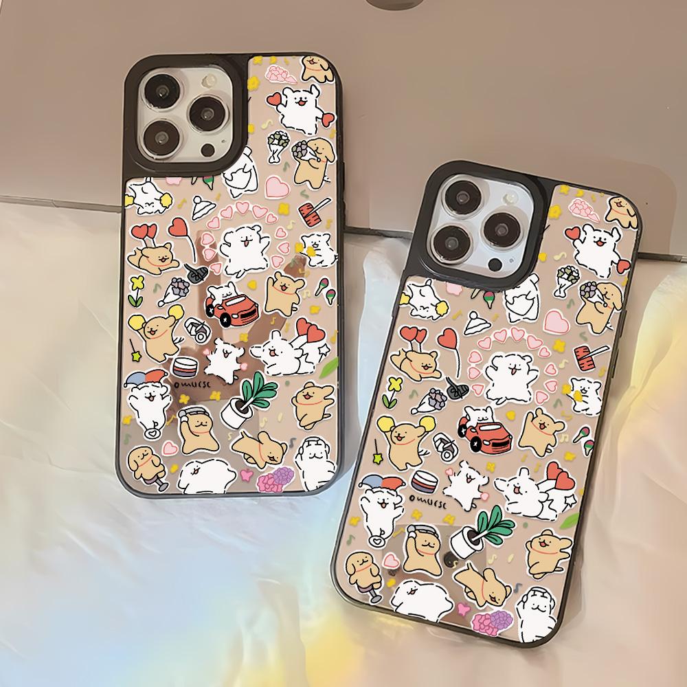 Mirror Phone Case for iPhone 15 11 13 14 for 15 16 Pro Max 12 13 16 Pro Cloud Flower and Animal Cute Style Phone Case