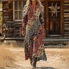 Damen Retro Blumenmuster Langarmkleid - Europäischer & Amerikanischer Stil