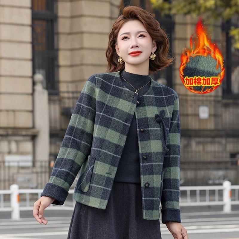 Autumn and winter new medium and small jackets thickened and velvet fashionable age-reducing plaid jackets