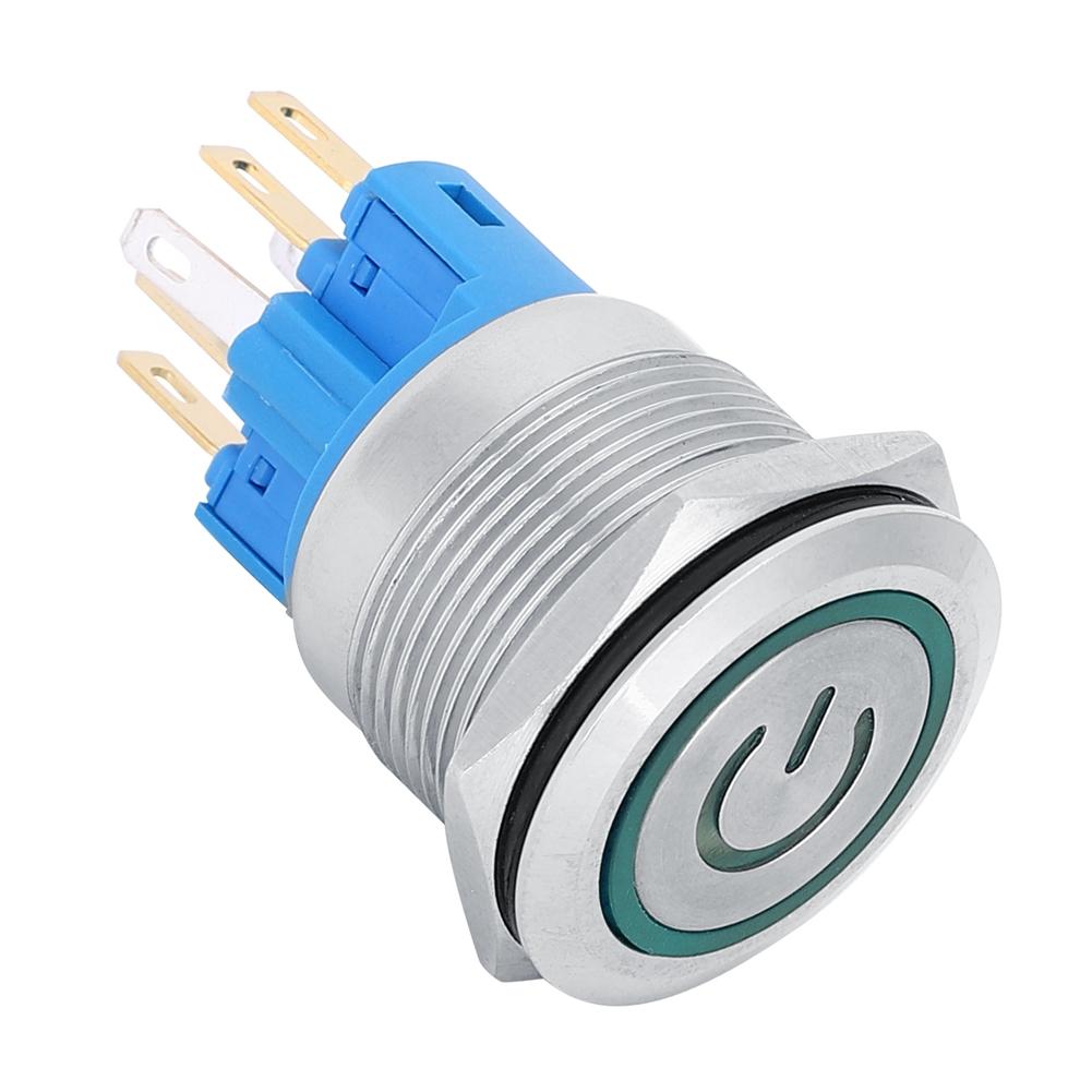 2Pcs IP65 DC1224V 22mm Stainless Steel Reset Button 6Pin Push Button Switch with SignGreen