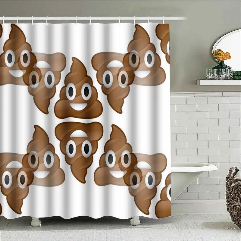 Kreativer Emoji Badezimmer Duschvorhang Wasserdicht Cartoon Dekorativ Wasserabweisendes Gewebe Heimdekoration in Braunfarbe Mit