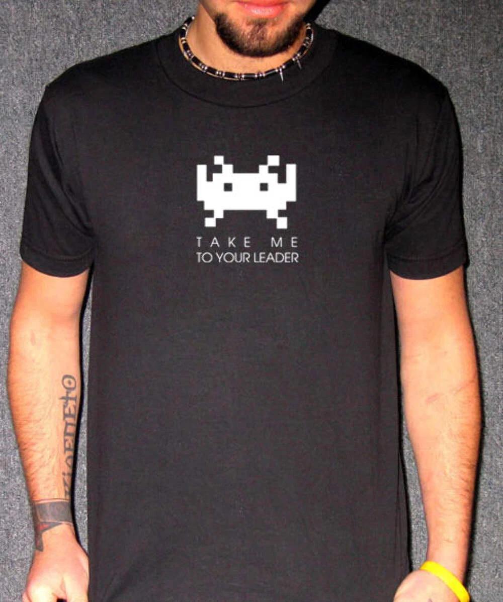 Take Me to Your Leader T-Shirt – Retro Atari Space Invaders Gamer Tee XL