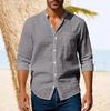 Spring And Fall  Linen Men's Shirt Long Sleeve Breathable Casual Pocket Shirt