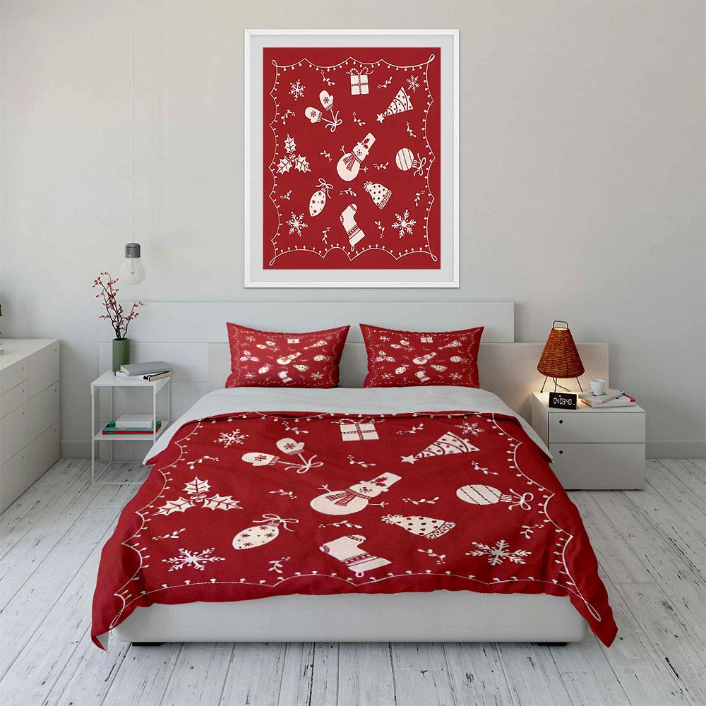 Christmas Snowman Red Prints Bedding Duvet Cover Set Duvet Cover Pillowcases  (1*Duvet Cover 2*Pillowcases, without duvet insert)