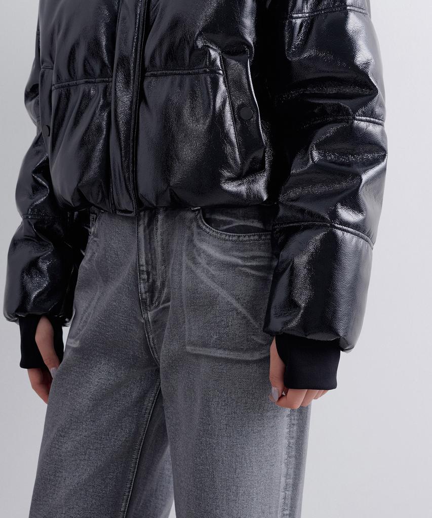 Musinsa Standard Woman Women'S Patent Synthetic Leather Puffer Short Padded Jacket [Black]