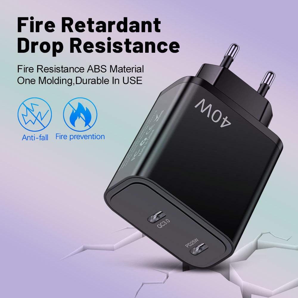40W Dual PD Type-C Fast Charger for Mobile Phones - Travel-Friendly Charger Head