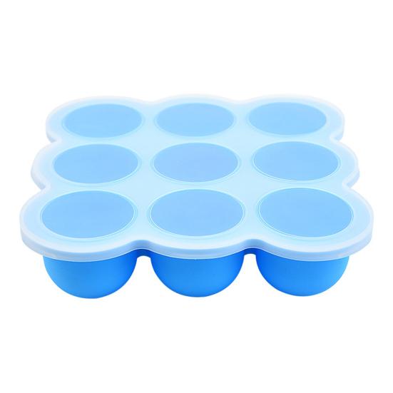 Ice Cube Mold Tray Food-Grade Silicone Ice Maker with Lid 9 Holes Easy Release Infant Food Food Container