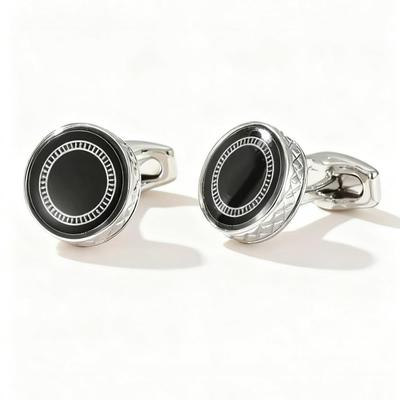 Men's Alloy Cufflink Set, Black Glossy Classic Cufflinks, Paired with Gift Boxes.