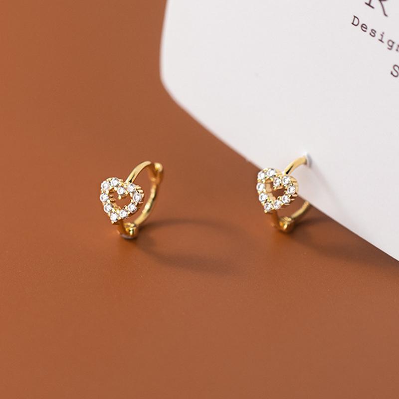 Real 925 Silver Minimalist Love Heart CZ Crystal Hoop Earrings For Women Girl Small Micro Zircon Ear Buckle Jewelry