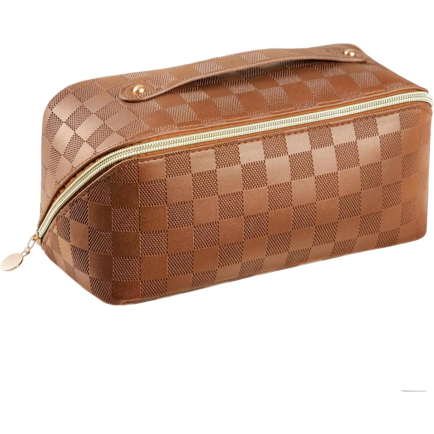 Дорожная косметичка большой вместимости - косметичка, водонепроницаемая косметичка из искусственной кожи, женская портативная дорожная косметичка с ручкой