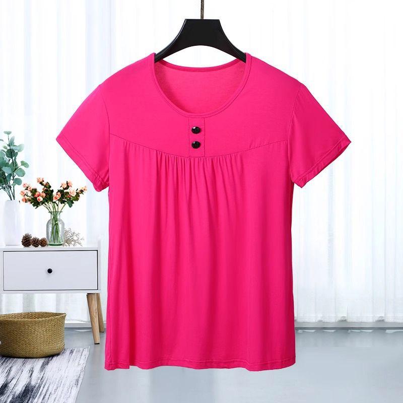 

Однотонная одежда больших размеров для женщин, свободная, скрывающая полноту и стройнящая, топ с коротким рукавом, новая летняя повседневная футболка для полных женщин 5XL