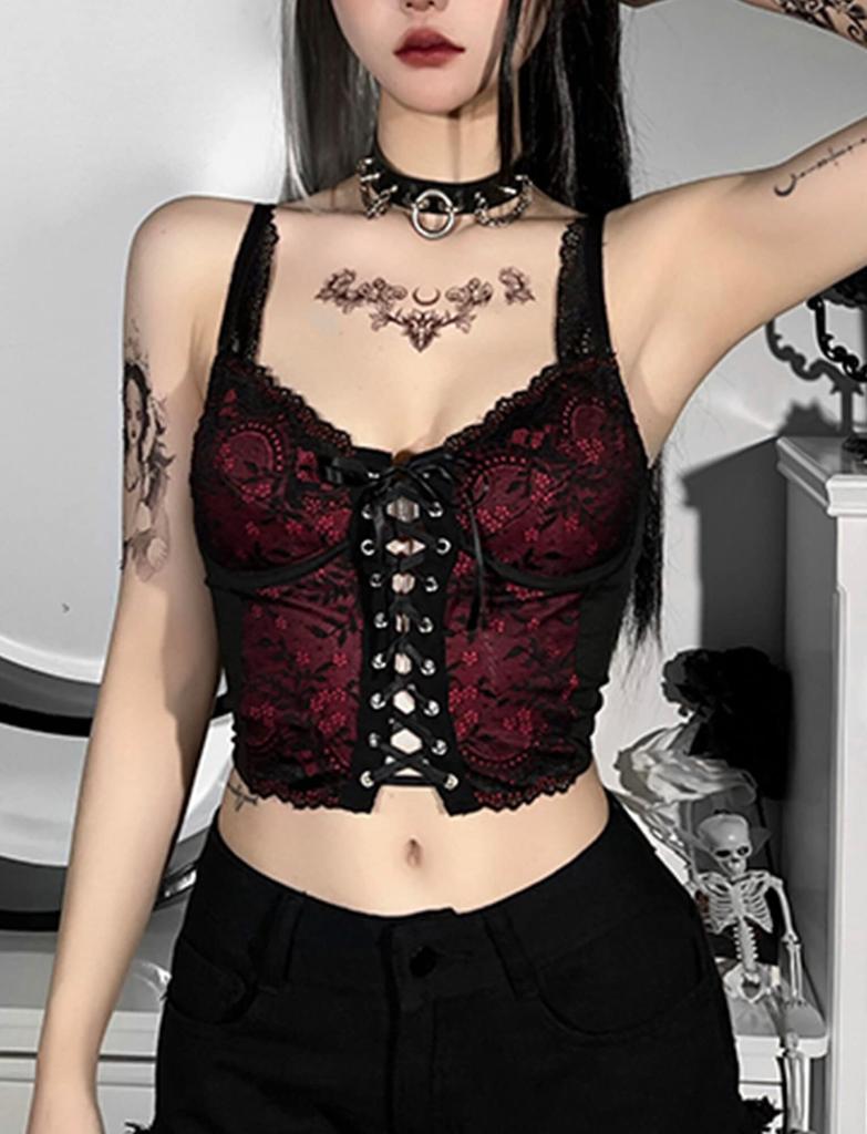 Panegy Sexy Camisole Tank Top Bustier Beautiful and Cute Summer Punk Gothic Carnival Floral Party Size Small Women's Top, Underwear, Outfit, Lace,