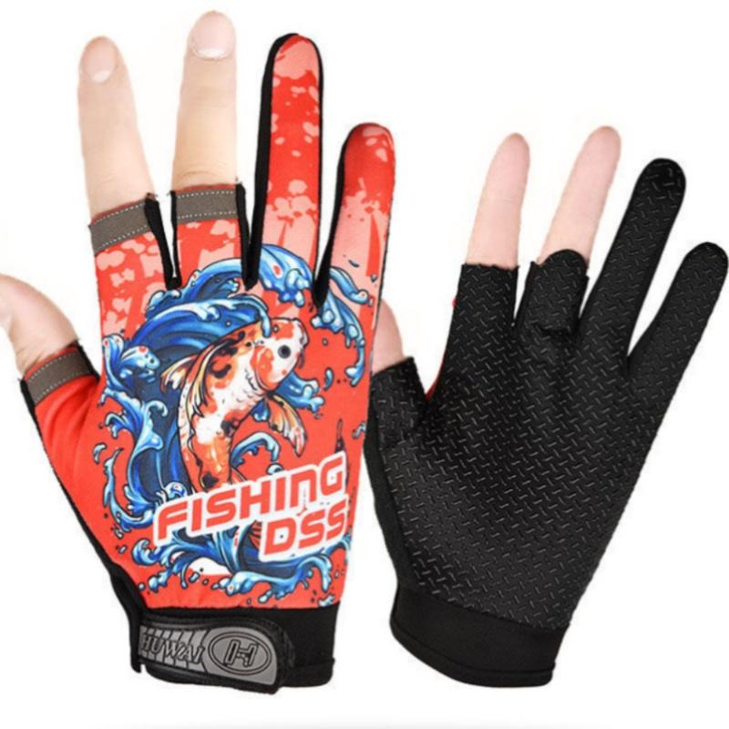 Outdoor Sunscreen Fishing Gloves Ventilated Breathable Non-slip Wear-resistant Dew Three Fingers Riding Fishing Catching Gloves