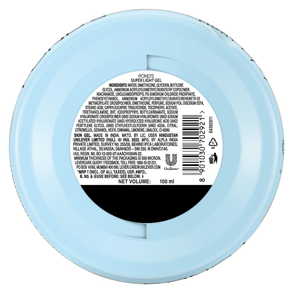 POND'S Super Light Gel Oil Free Face Moisturizer 100 G | With Hyaluronic Acid & Vitamin E for Fresh Glowing Skin & 24 Hr Hydration - Daily Use