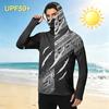 Men's Casual Outdoor Hoodie Long Sleeve Sun Protection Top Lightweight Breathable Striped Printed Hooded Shirt for Sports Hiking Fishing