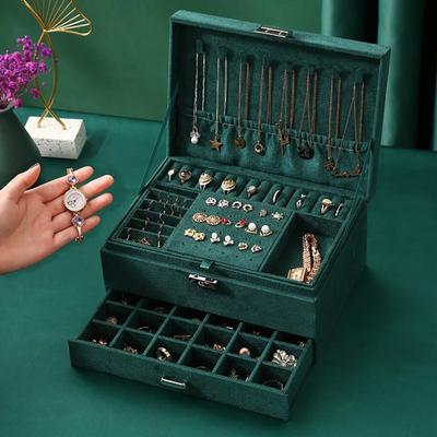 Oversize Premium Flannel Jewelry Organizer Box Necklaces Earrings Rings Large Storage Case With Lock for Women