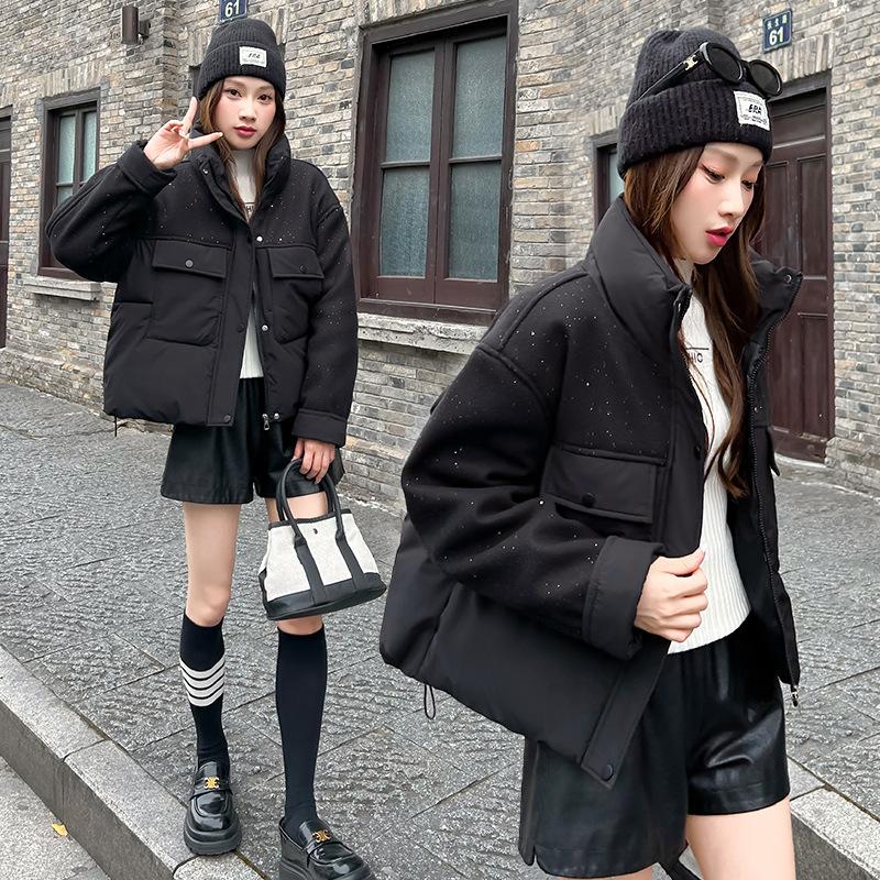 Small foreign style splicing cotton-padded jacket short 2025 winter new fashion cotton-padded jacket small cotton-padded jacket
