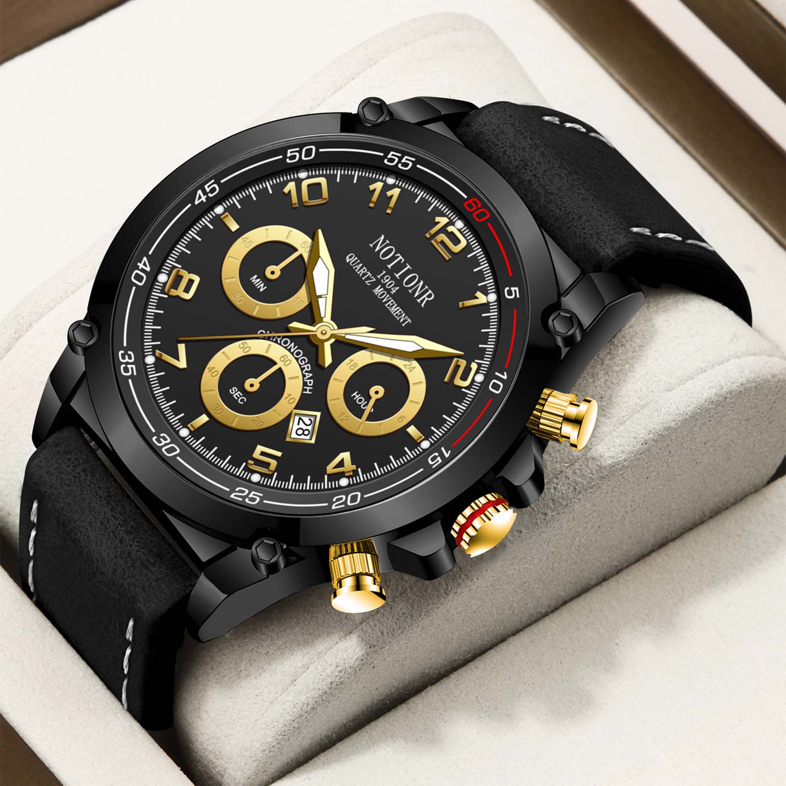 

Модні ділові годинники Чоловічий кварцовий годинник Повсякденний годинник Великий цифровий годинник Аналоговий годинник з календарем Годинник із кількома циферблатами Шкіряний ремінець сірий