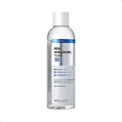 WELLAGE Tonico Real Acido Ialuronico 100 200ml, Tonico per la Bellezza del Viso, Adatto a Tutti i Tipi di Pelle